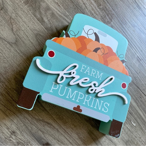 Turquoise Fall Farm Fresh Pumpkin Truck Table Sign - Picture 2 of 6